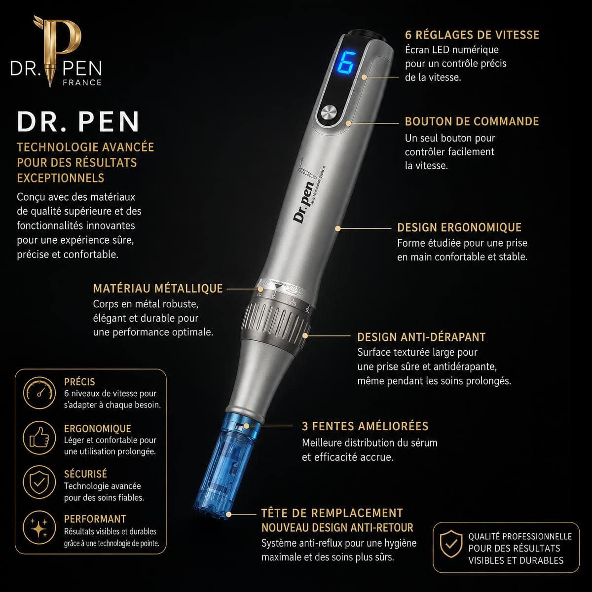Dr. Pen M8S – Stylo de microneedling professionnel à 6 vitesses